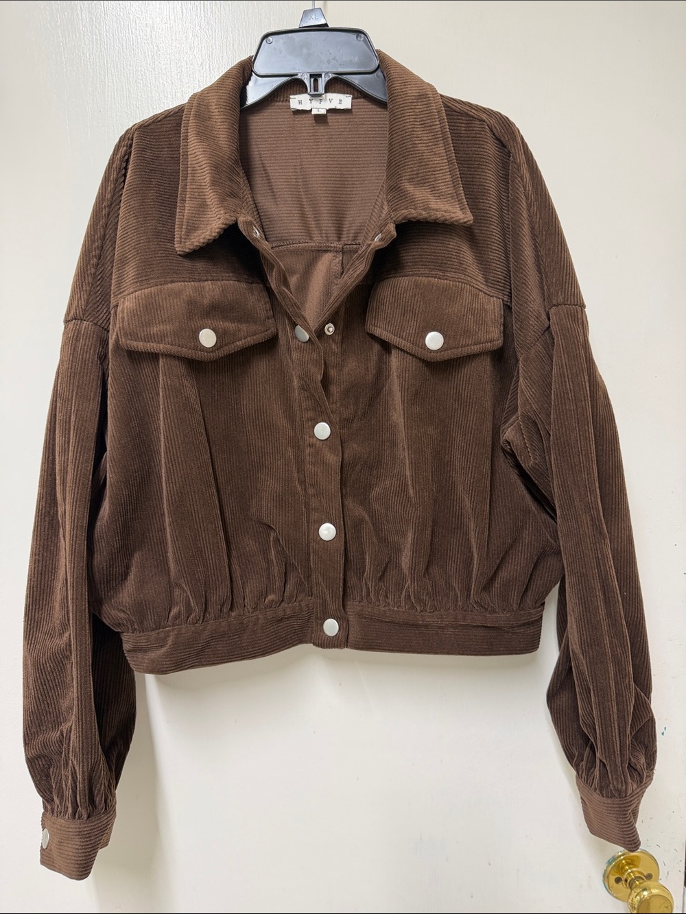 HYFVE Chocolate Brown Corduroy Snap-Front Jacket